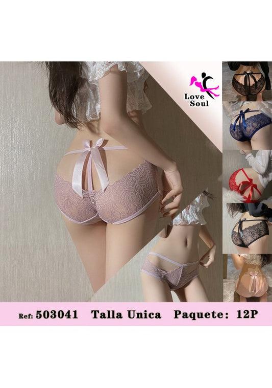 Braguita de encaje rosa claro con lazo de raso en la espalda talla única