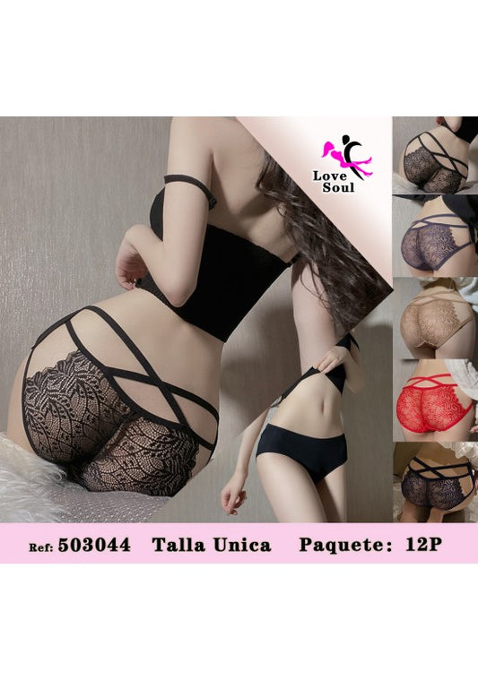 Braguita de encaje negro con tiras cruzadas traseras talla única