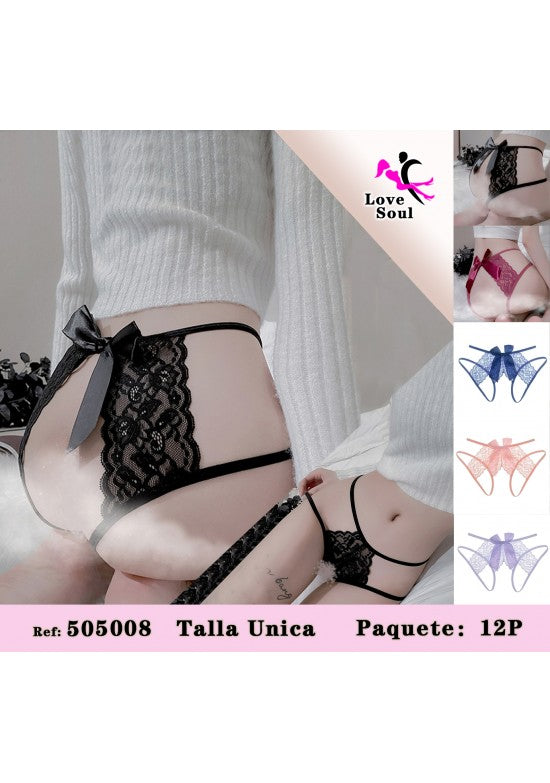 Braguita de encaje floral con lazo de satén negro, disponible en varios colores