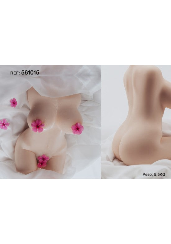 Torso femenino realista en TPE tono claro 5,5 kg, vista frontal y trasera