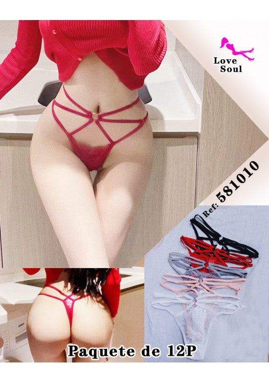 Tanga multistrap con tiras cruzadas y detalle joya dorado en varios colores