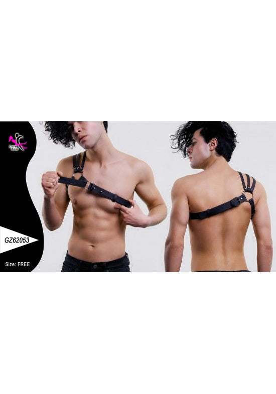 Harness de hombro único negro para hombre visto de frente y espalda