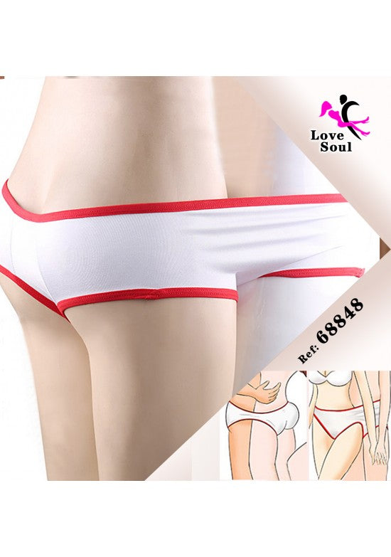 Braguita bikini blanca con ribete rojo de tiro bajo para mujer