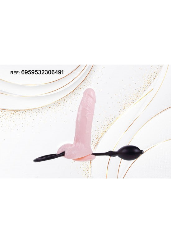 Dildo hinchable rosa con bomba de inflado manual negra
