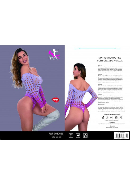 Body de red lila con lunares opacos y manga larga, talla única