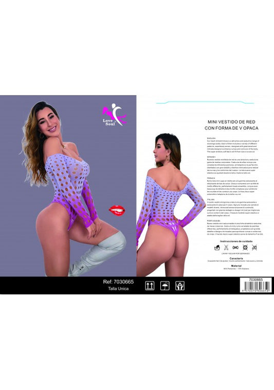 Body de red lila con lunares opacos y manga larga, talla única