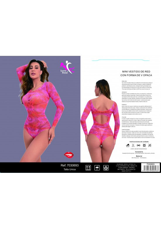 Body de red floral con espalda abierta color rosa fucsia, talla única