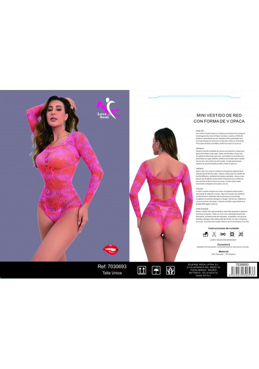 Body de red floral con espalda abierta color rosa fucsia, talla única