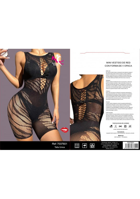 Body minivestido de red negro combinado sin mangas para mujer