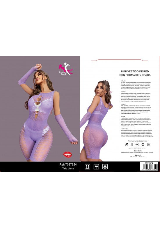 Bodystocking de red lila lavanda con escote en V y manga larga