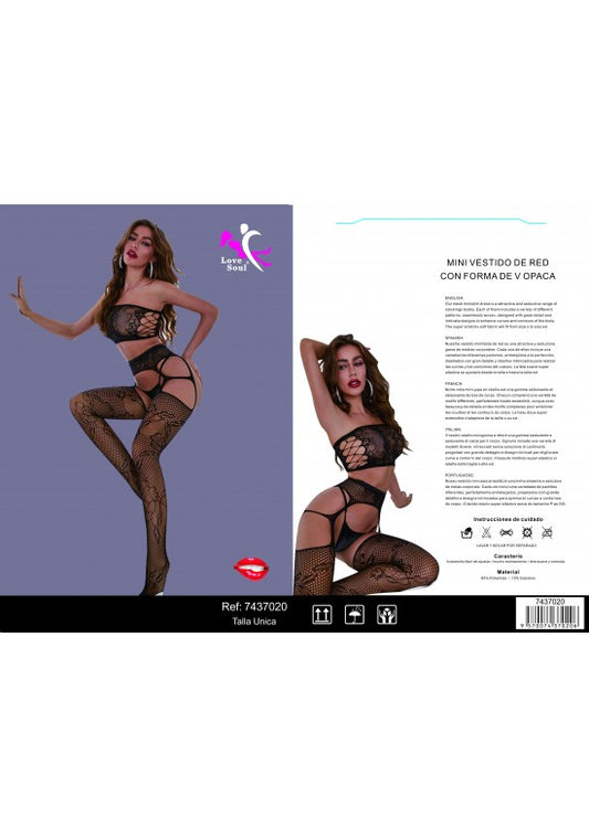 Body-media calza de red negra con liguero integrado talla única