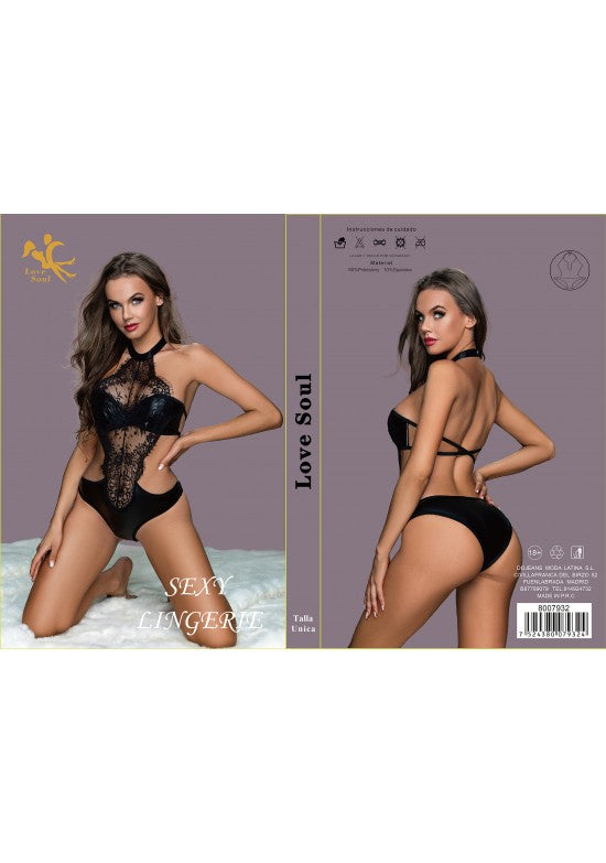 Body negro de encaje con cuello halter y espalda abierta Love Soul