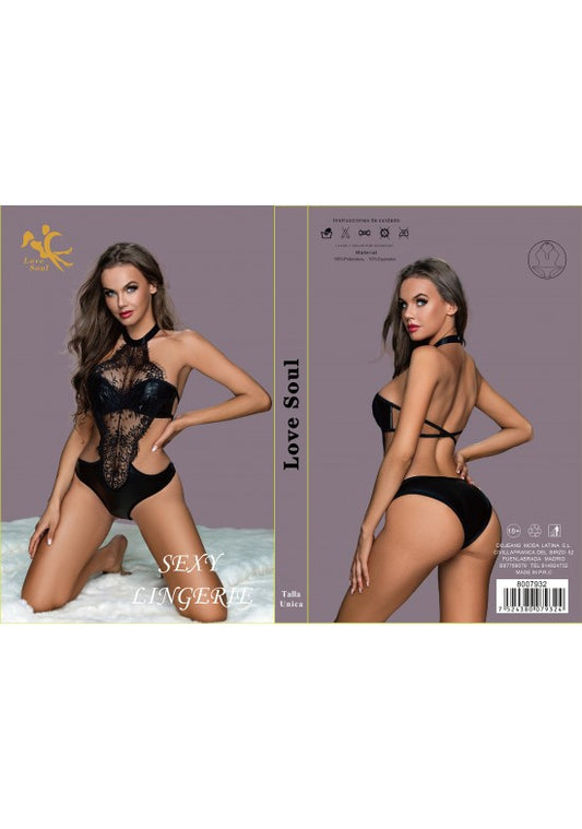 Body negro de encaje con cuello halter y espalda abierta Love Soul
