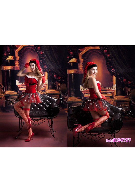 Disfraz navideño burlesque rojo con tutú y sombrero para mujer