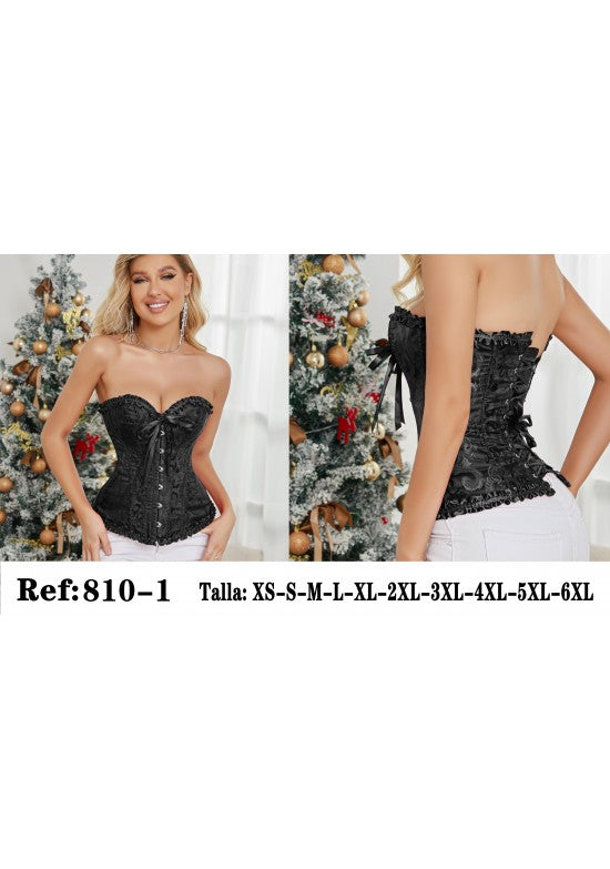 Corsé bustier negro sin tirantes con encaje y cordones traseros