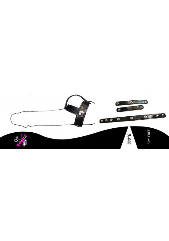 Kit de arnés peneano de polipiel negra con extensiones y remaches