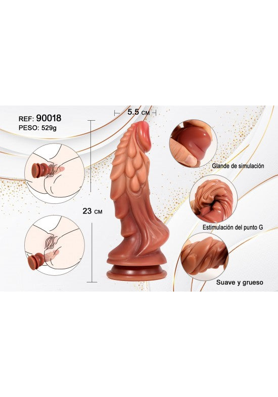 Dildo fantasy marrón texturizado con escamas y ventosa 23 cm ref 90018
