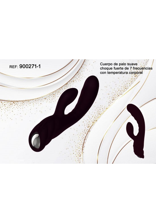 Estimulador doble de silicona color negro burdeos con brazo estimulador secundario y botón central
