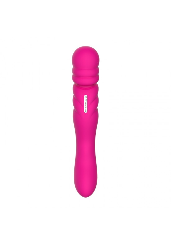 Vibrador personal de silicona rosa fucsia con textura ondulada y mango ergonómico