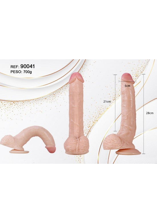 Dildo realista XXL de 28 cm en tono piel natural con ventosa, vistas múltiples