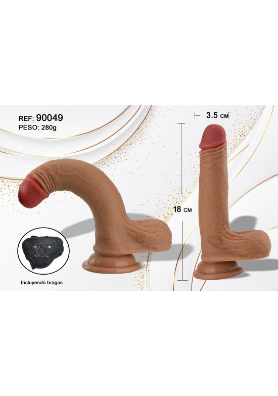 Dildo realista tono caramelo de 18 cm con ventosa y bragas arnés en negro