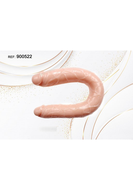 Consolador doble de material flexible en tono piel natural con forma en U