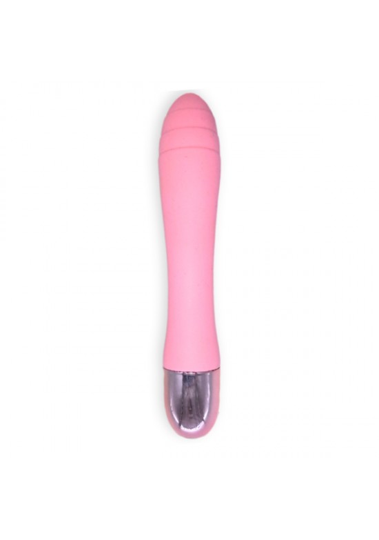 Vibrador clásico en silicona rosa pastel con base plateada cromada