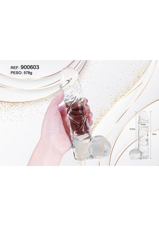 Dildo realista transparente premium 18 cm con ventosa y gran peso