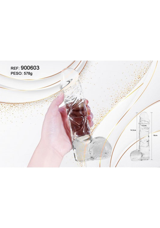 Dildo realista transparente premium 18 cm con ventosa y gran peso