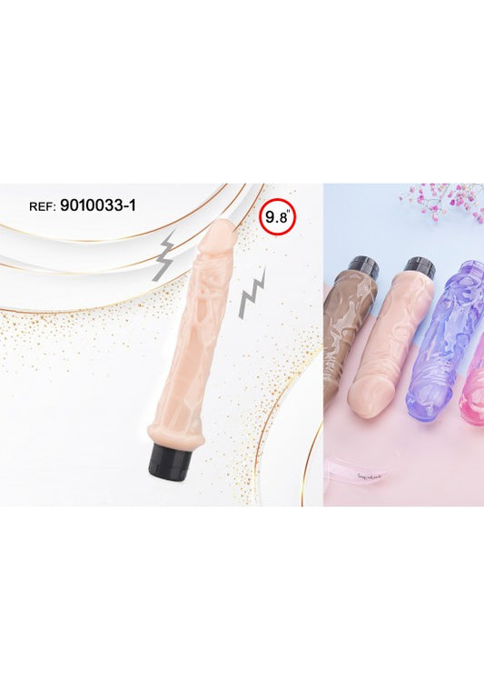 Vibrador realístico flexible de 9,8 pulgadas en tono carne con base negra regulable