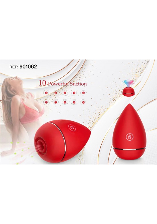 Estimulador femenino por succión en forma de gota color rojo con 10 modos de intensidad