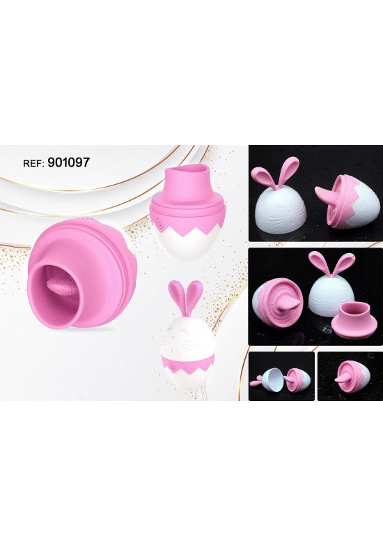 Estimulador de silicona rosa con forma de huevo y lengüeta flexible desmontable