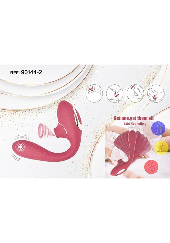 Estimulador de succión y vibración flexible 360 grados en silicona color burdeos