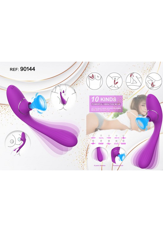 Estimulador de succión y vibración de doble cabezal en silicona color morado