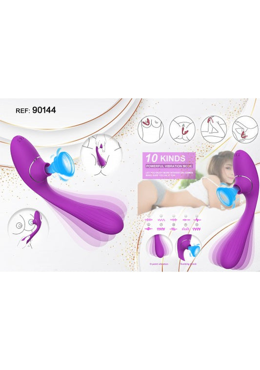 Estimulador de succión y vibración de doble cabezal en silicona color morado