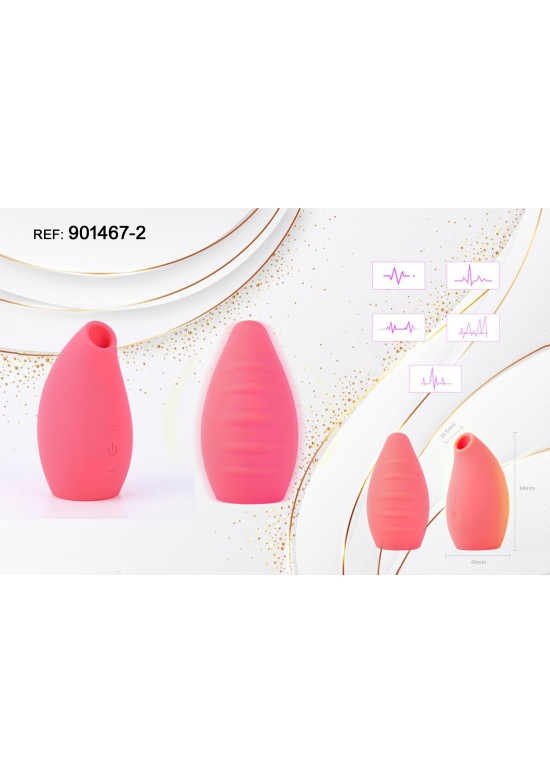 Set de estimulador de succión y masajeador texturizado de silicona en color coral con diagrama de modos de onda