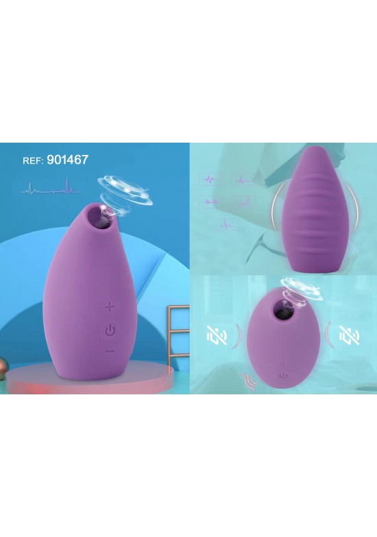 Estimulador de succión oval en silicona lila con cabezal de ondas de presión