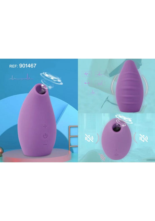 Estimulador de succión oval en silicona lila con cabezal de ondas de presión
