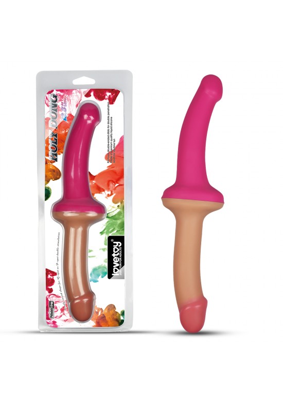 Dildo de doble extremo Holy Dong rosa y natural de Lovetoy en blíster