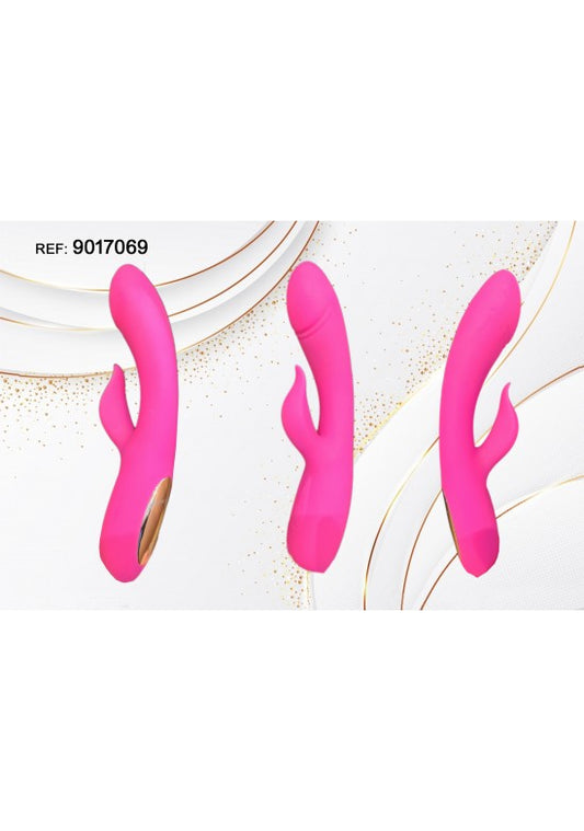 Vibrador rabbit de silicona color fucsia con brazo lateral estimulador