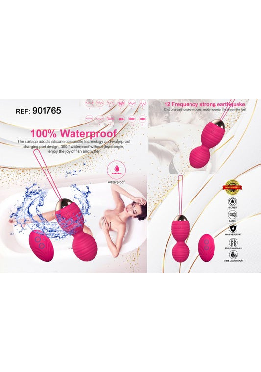 Bolas vibradoras de silicona rosa fucsia con mando a distancia inalámbrico