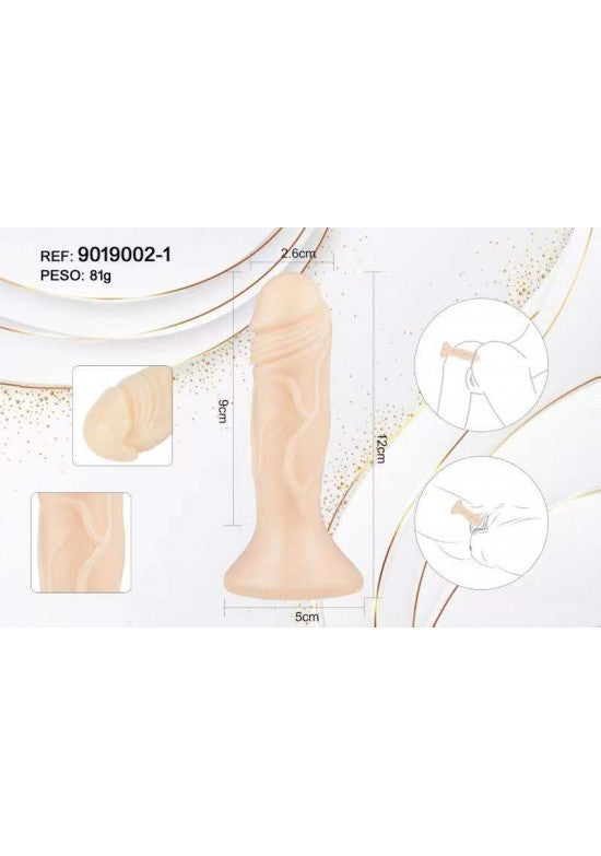 Dildo realista tono piel claro de 12 cm con base ancha y textura detallada