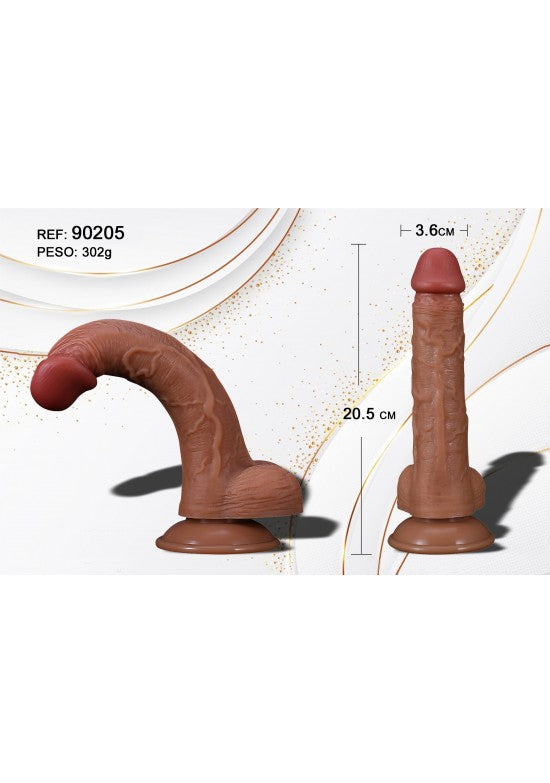 Dildo realista marrón 20,5 cm con curvatura y base de ventosa