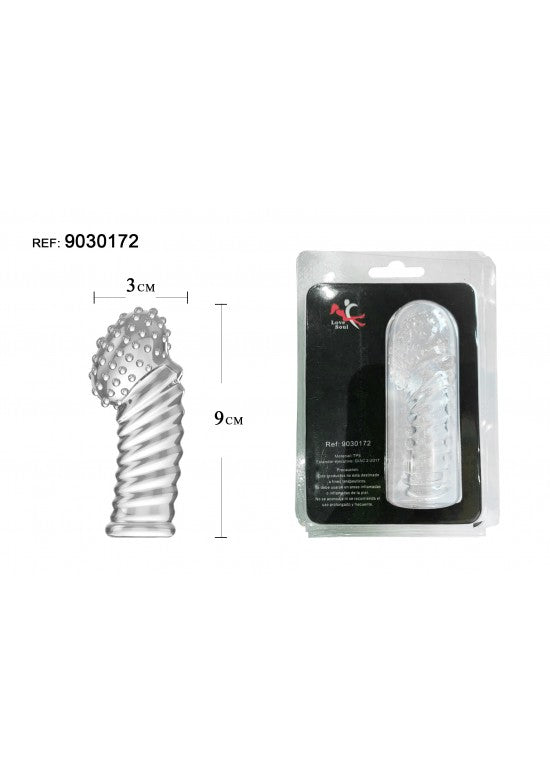 Funda extensora TPE transparente con cuerpo en espiral helicoidal y cabeza de puntos, 9 cm