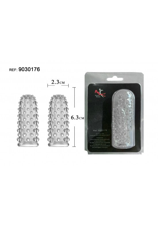 Pack de dos fundas de dedo TPE transparente con textura de puntos, 6,3 cm
