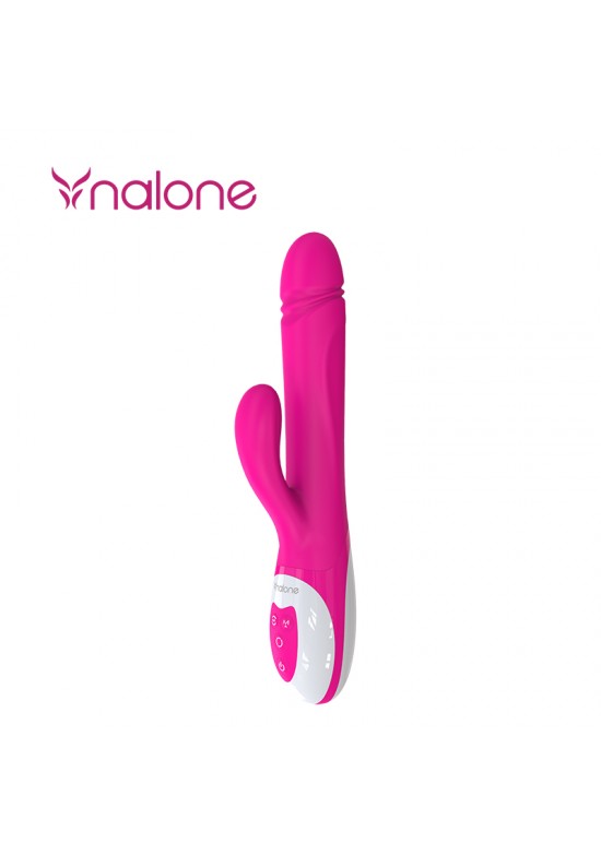 Vibrador rabbit Nalone en silicona rosa fucsia con panel de control blanco