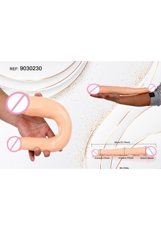 Dildo doble flexible color natural 40 cm con indicación de medidas