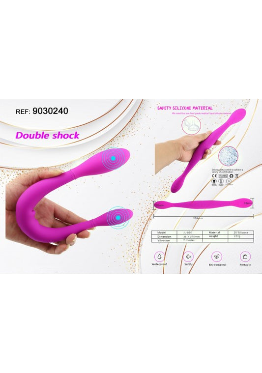 Vibrador doble flexible de silicona color lila con dos extremos redondeados