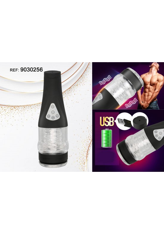 Masturbador automático masculino negro con cámara transparente y carga USB