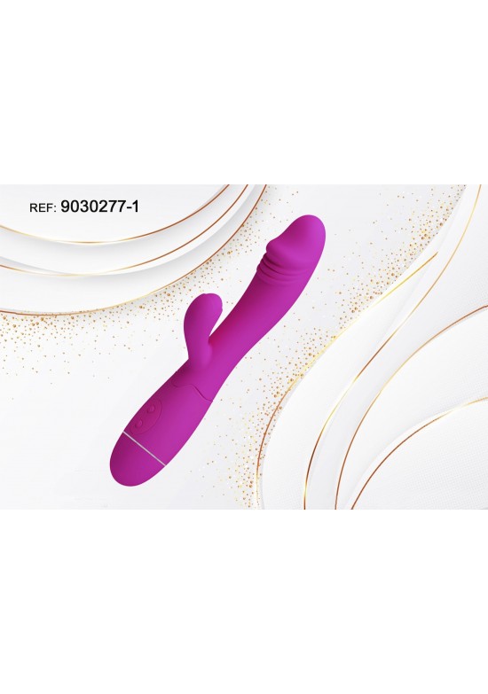Vibrador rabbit de silicona color morado fucsia con brazo estimulador y cabeza texturizada